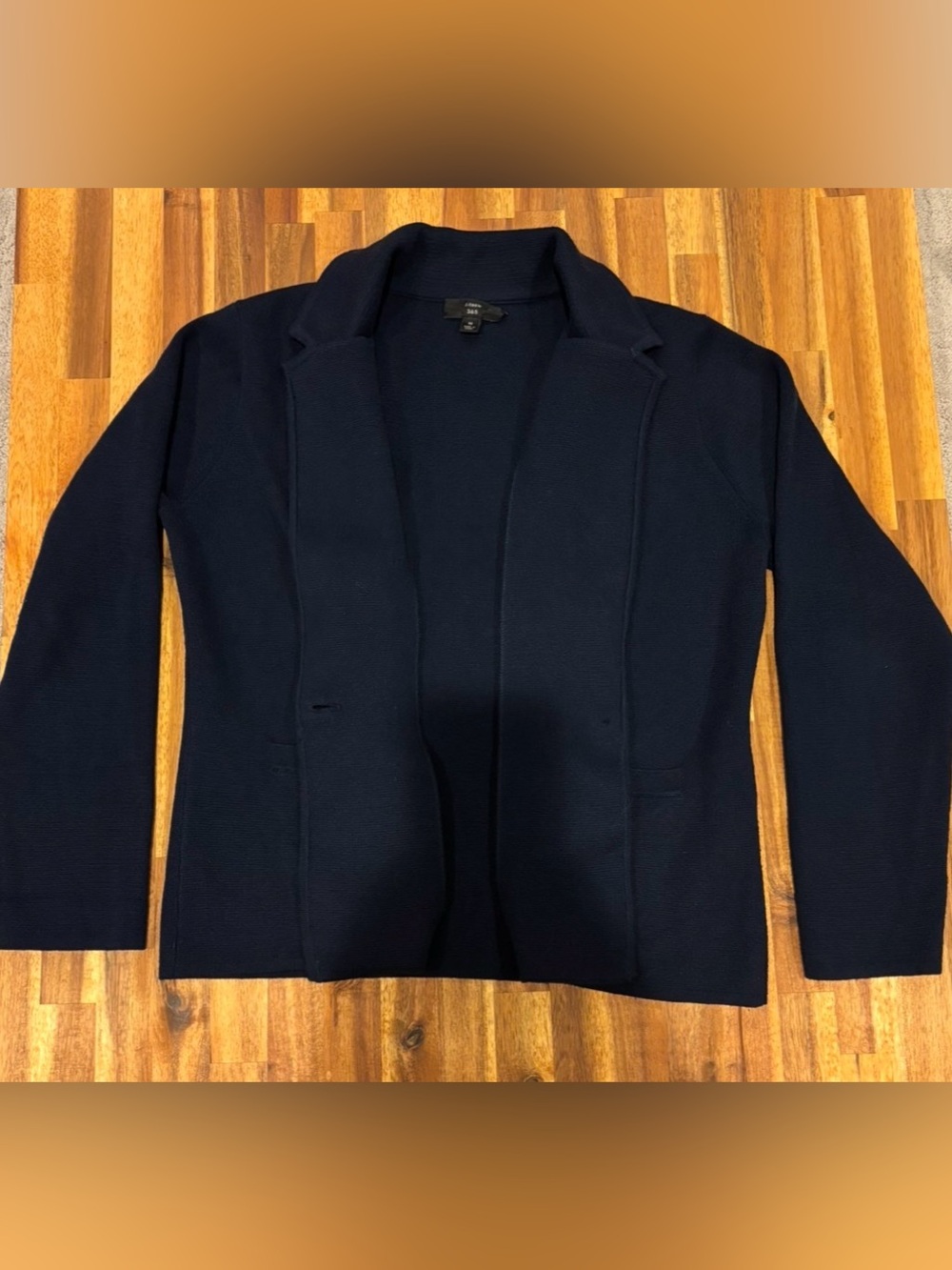 J. Crew Cropped Single-Button Sweater Blazer Knit Cotton Navy Blue Medium - Picture 8 of 14